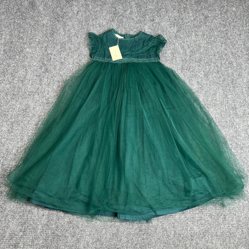Trish Scully Child Emerald Green Tulle Lace Ruffle Dress Kids Size 7 NWT - Flaw
